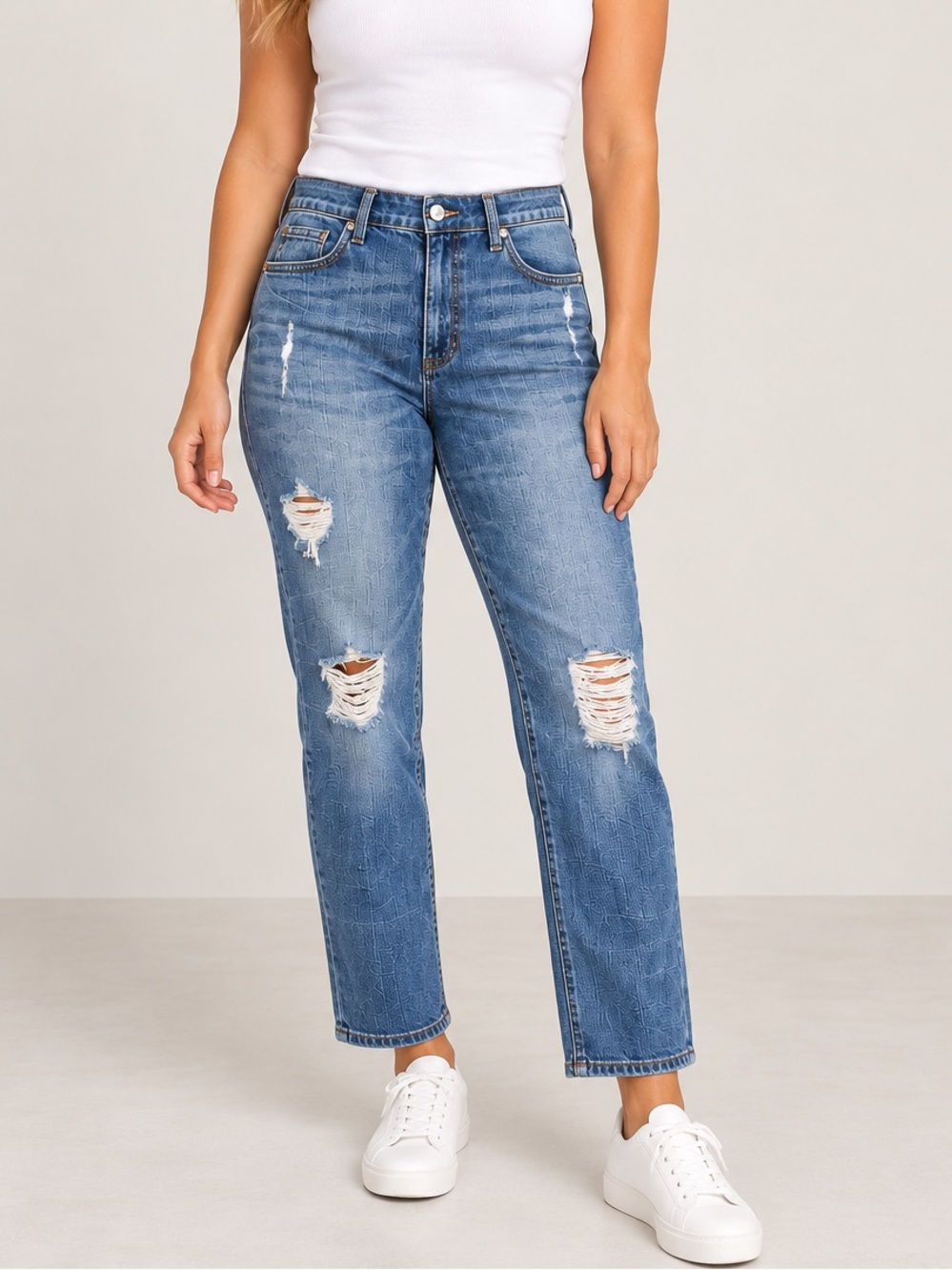 Banana Republic Distressed Boyfriend Jeans Sz 30 Medium Wash Stretch 29” Inseam